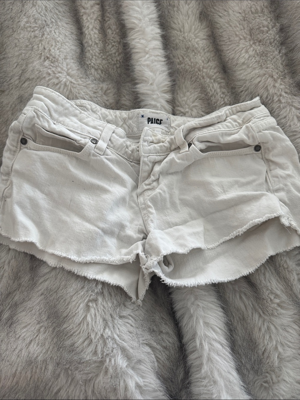 PAIGE White Frayed Hem Denim Cutoff Shorts